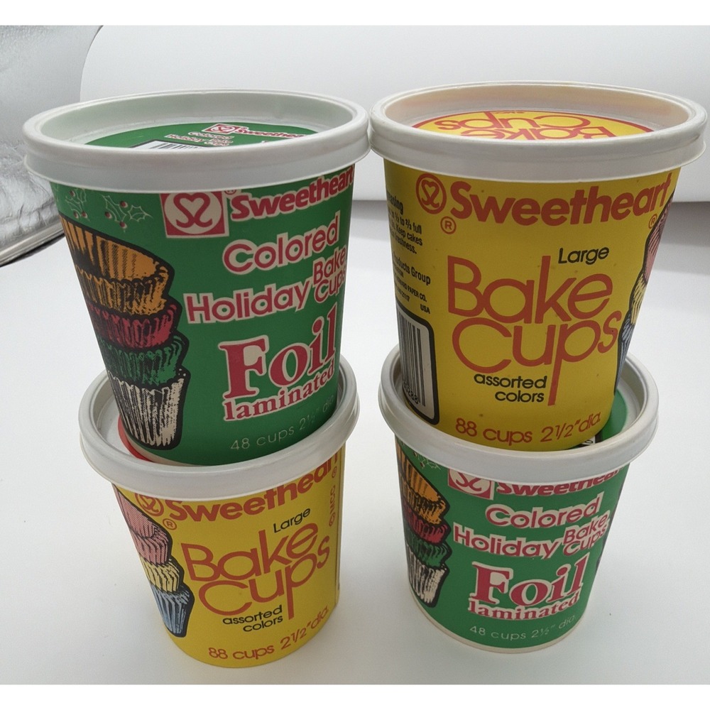 Vintage Sweetheart Bake Cups Cupcake Liners Yellow Green Decor New Lot Of 4 READ
